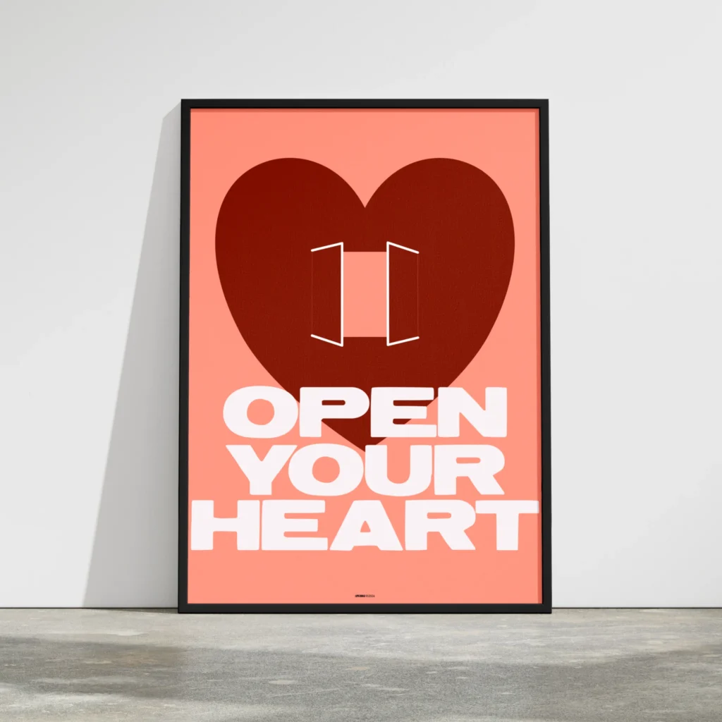 framed open your heart poster